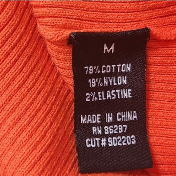 BCBGMaxAzri Orange Knit Short Sleeve Top Scoop Neck Cotton Stretch Women Medium - Picture 5 of 11
